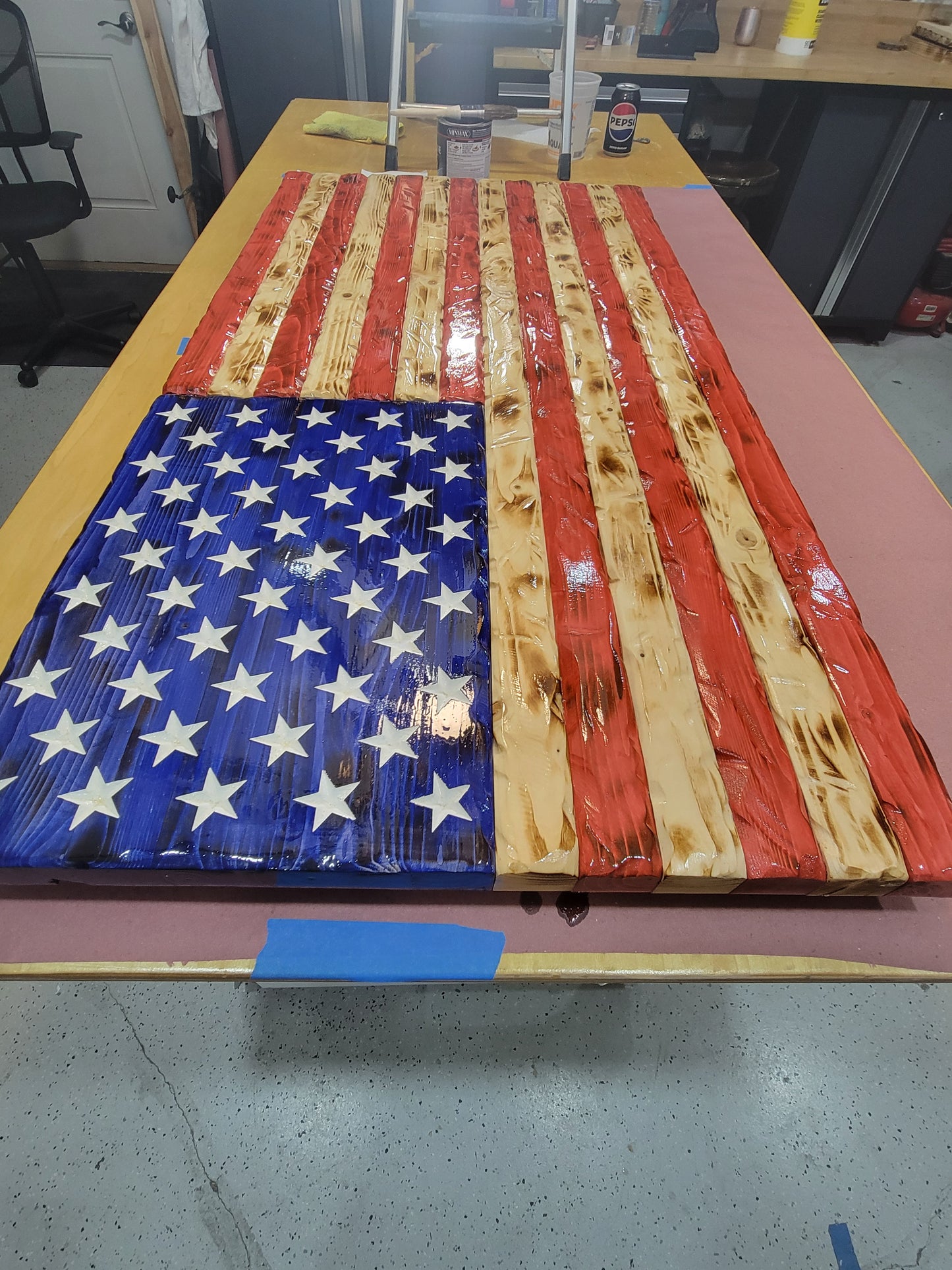 Handmade Rustic American Flag, Programmable Back Light, 47" x 25"