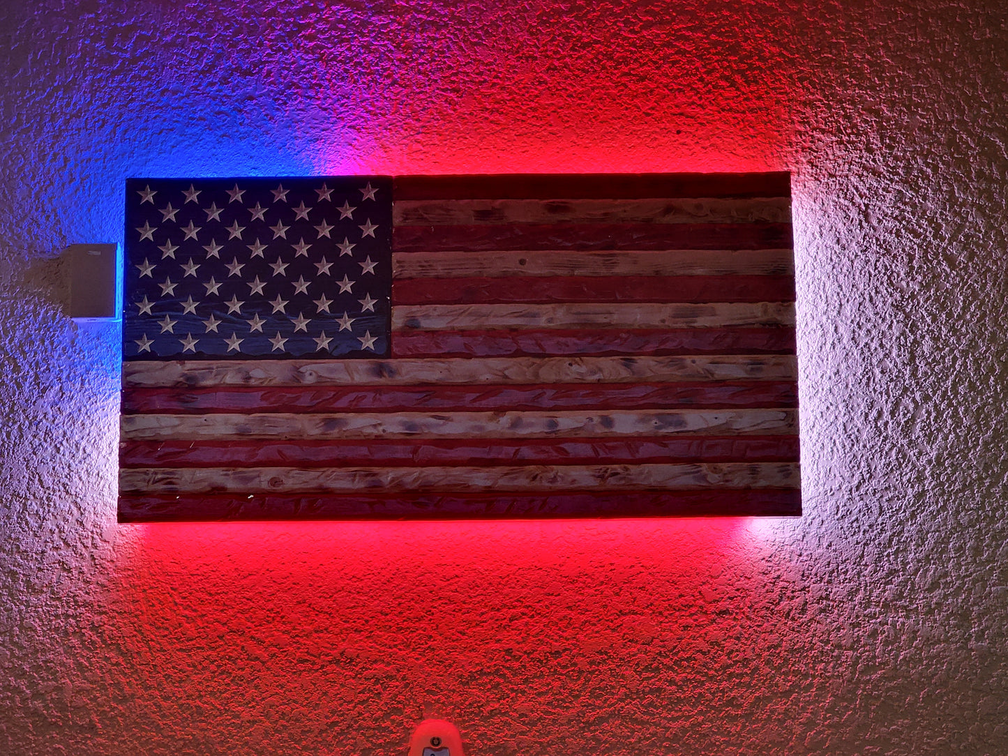 Handmade Rustic American Flag, Programmable Back Light, 47" x 25"