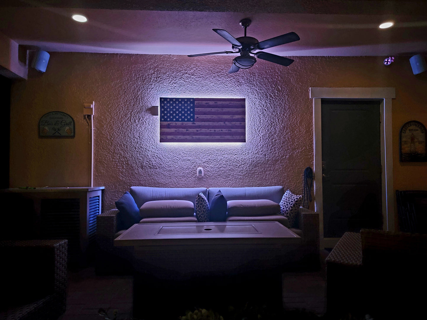 Handmade Rustic American Flag, Programmable Back Light, 47" x 25"