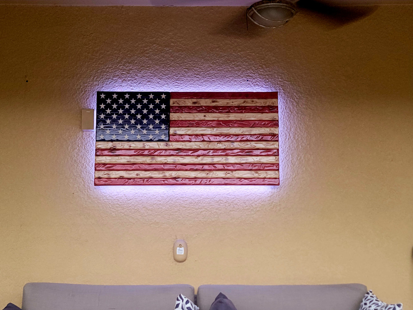 Handmade Rustic American Flag, Programmable Back Light, 47" x 25"