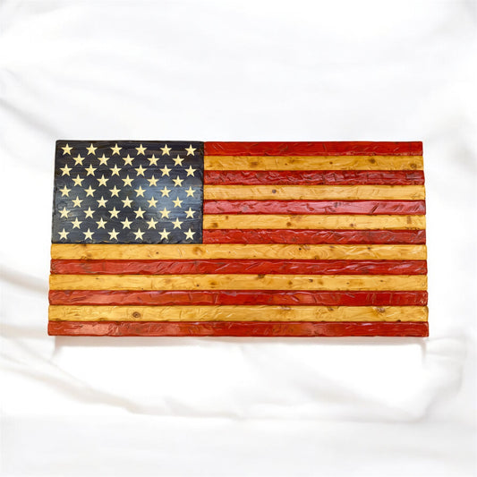 Handmade Rustic American Flag, Programmable Back Light, 47" x 25"