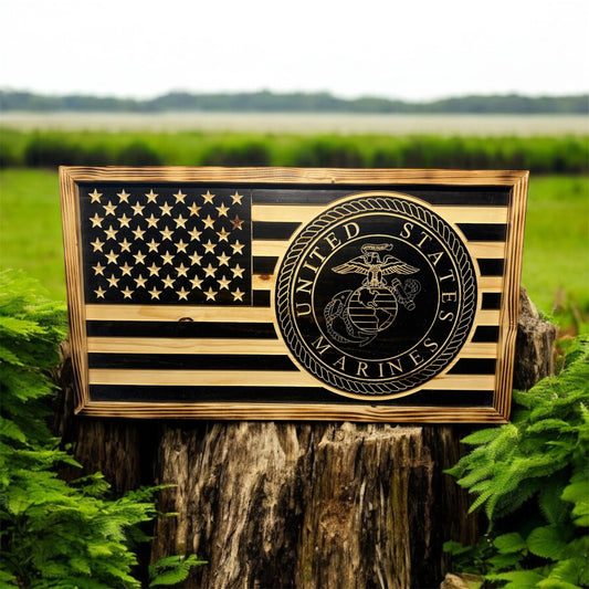 Rustic Framed American Flag - Marines